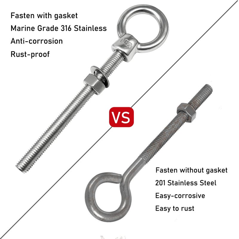 CUKAYO Eye Bolts, 5pack 3/8" X 4" Heavy Duty Shoulder Lifting Ring Threaded Eyebolts with Nuts Washers 316 Stainless Steel Marine Grade Eyebolt - Image 4